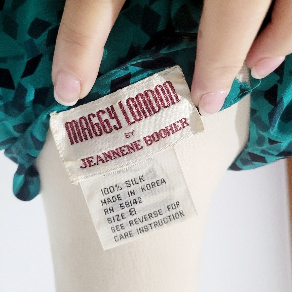 VINTAGE Maggy London by Jeannene Booher 100% Silk Long Abstract Print Dress 80's - Picture 13 of 15